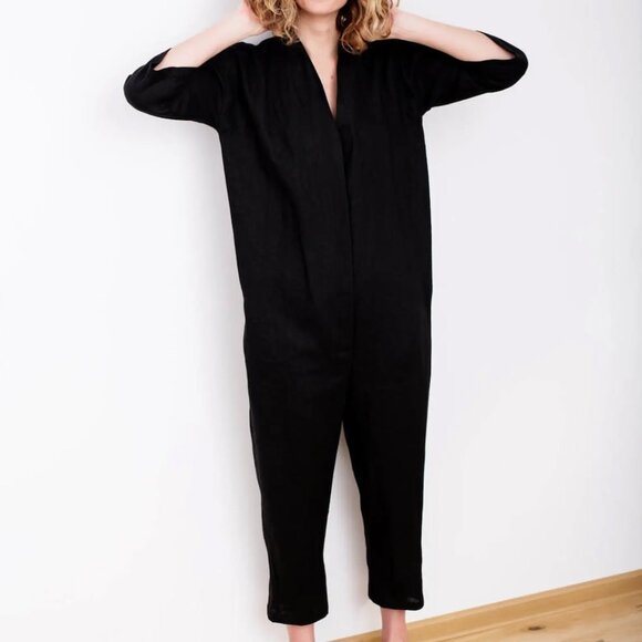 OffOn Black Linen Jumpsuit, S - Picture 8 of 10
